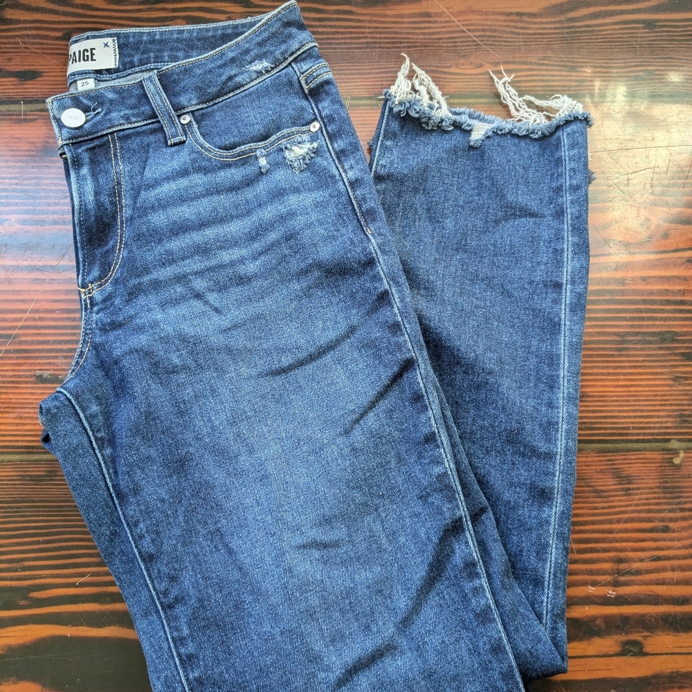 PAIGE Distressed Skinny Jeans | Size 25 Dark Wash Denim